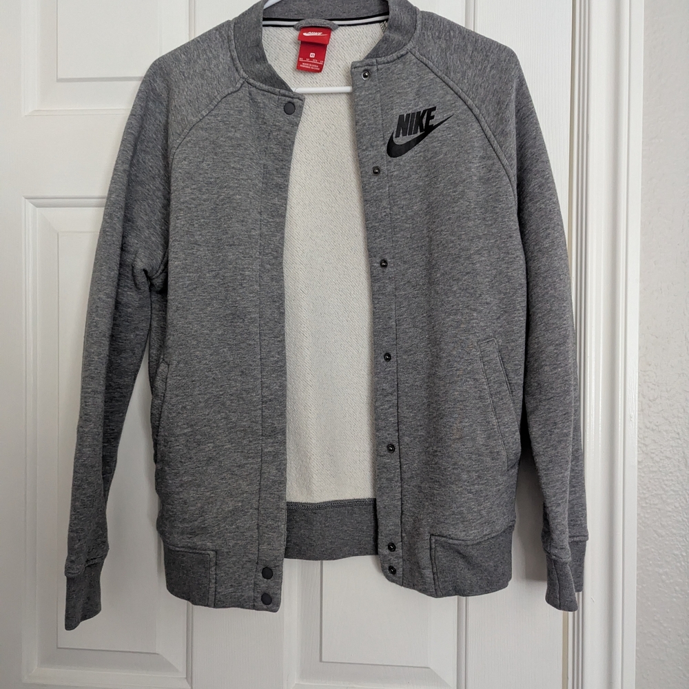 Nike Gray Bomber Jacket with Ribbed Details
